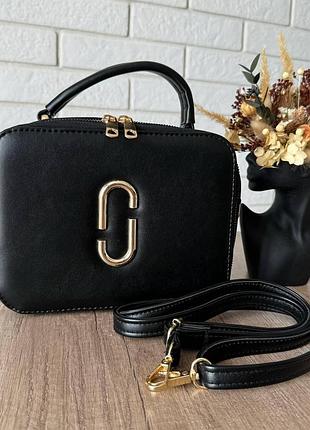 Стильна сумка жіноча міні через плече marc jacobs, каркасна сумка чорна біла чорний із золотом