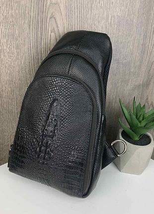 Мужская кожаная бананка крокодил рептилия, сумка на грудь из натуральной кожи барсетка