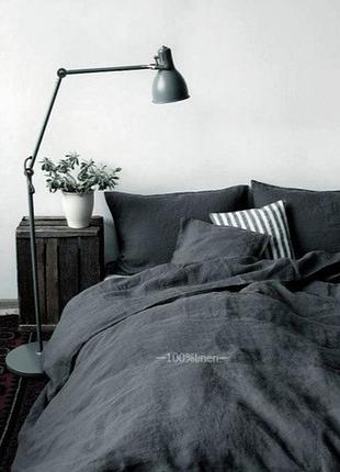 Постельное белье вареный лен графитовый двуспальный