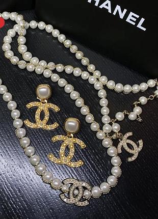 Пояс з перлами, сережки з логотипом та перлами, позолота 18 к