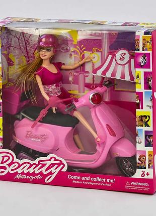 Кукла в стиле барби с розовым мопедом мотоциклом