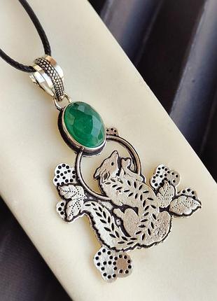 Підвіс овал індійський смарагд "лис". кулон з індійського смарагду. підвісок смарагд овал. індія