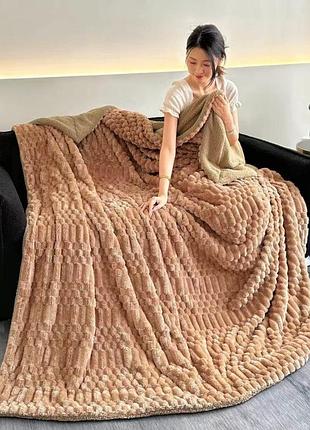 Плед з екоовчини koloco "шарпеп 3d" 220 х 240 см (42202) світло-коричневий