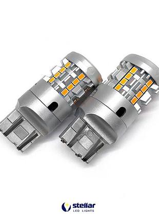 Led автолампа 7kg26 stellar цоколь w21w/5w/7443 для поворотів + резистор can bus жовтий amber
