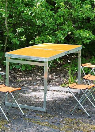 Раскладной стол (оранжевый) усиленный для пикника, стулья