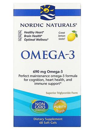 Nordic naturals, омега-3, с лимонным вкусом, 690 мг, 60 капсул
