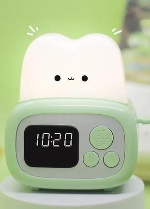 Детские часы с будильником, подсветкой и usb зарядкой / электронные часы будильник / настольные часы зелёный