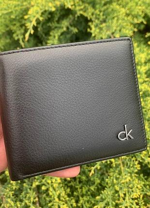 Мужской кожаный кошелек черный люкс, мужское портмоне натуральная кожа