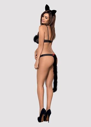 Еротичний костюм гепарду obsessive gepardina 3 pcs costume s/m, чорний, хутряне оздоблення, монокіні 4