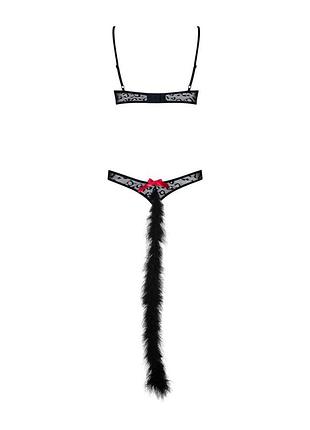 Еротичний костюм гепарду obsessive gepardina 3 pcs costume s/m, чорний, хутряне оздоблення, монокіні 6