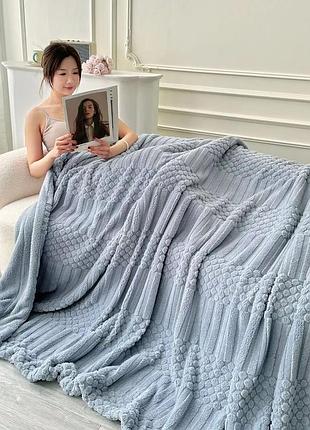 Плед с экоовчины полуторный koloco "точка полоска" 160 х 210 см (42349) серо-голубой