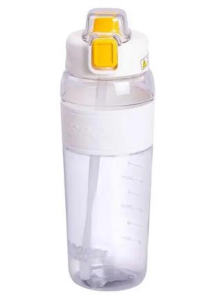 Бутылка для воды спортивная 800 мл с трубочкой и ручкой 24 см белая hp-14-41w