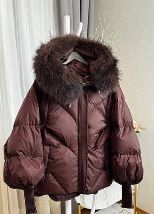 Зимова куртка з натуральним хутром єнота пуховик пуфер