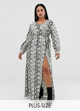 Шикарное длинное платье в змеиный принт батал missguided 20/48 с разрезом