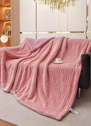 Плед с экоовчины евро koloco "шахматка" 220 х 240 см (42334) розовый