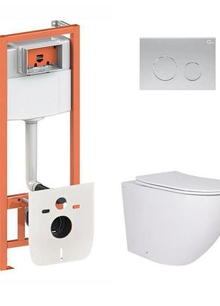 Комплект инсталляции q-tap кругла клавіша satin безободковый унитаз с крышкой микролифт qt13332381aw47502