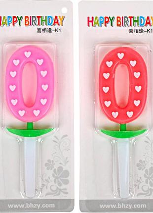 Свеча-цифра неон с сердечком "0" 10-119