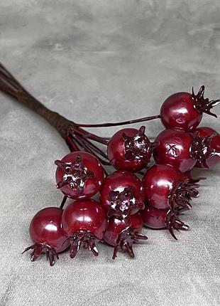 Букет шиповника, 15 мм, темно-красный, (12 веточек), арт 019712, темно-красный