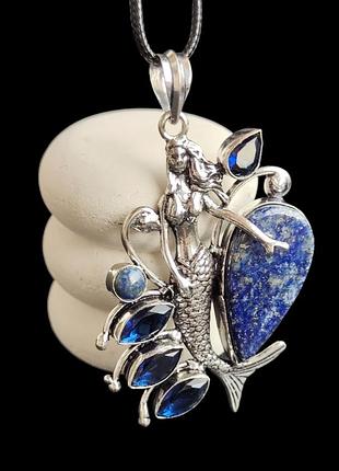 Підвіс " русалка" лазурит та сапфіровий кварц маркіз. кулон з лазуриту крапля. підвісок. індія.