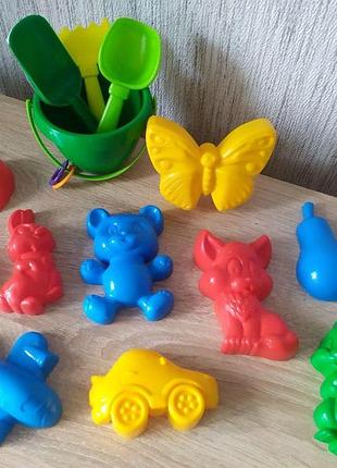 Набір для пісочниці комбі colorplast (відро, лопатки 2шт, граблі, пасочки 10шт)