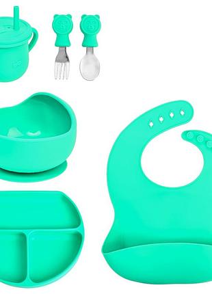 Дитячий силіконовий набір посуду для годування tableware set 6 предметів (ma-4906) бірюзовий