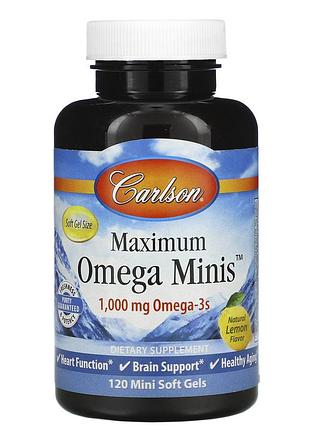 Carlson labs, maximum omega minis, натуральный лимонный вкус, 500 мг, 120 мини-таблеток