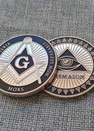 Монета сувенірна "вільний муляр/масони" (колір — срібло/чорна емаль) арт. 06921