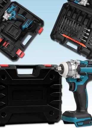 Ударний гайковерт на акумуляторі з додатковими насадками 25 штук і 2 акб у кейсі