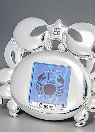 Фоторамка настольная металлическая со стразами знак зодиак рак 13х13 см 1310n