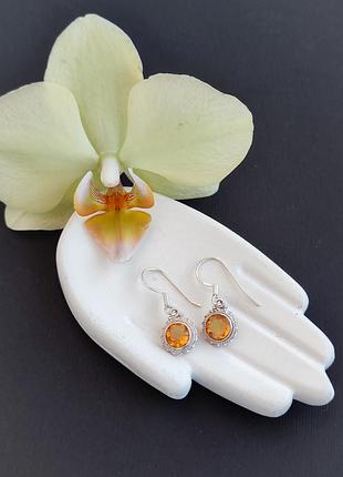 Сережки цитрин мініатюрні. кульчики з цитрину. цитрін коло. індія.