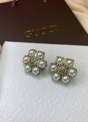 Гуччи брендовые серьги-клипсы, жемчуг майорка, люкс качество