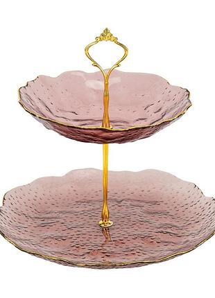 Блюдо 2-х ярусное красный гранат 24х26 см 19219-033 стекло