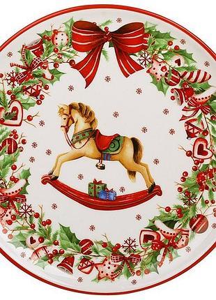 Тарелка новогодняя bonadi лошадка 20 см dm817-x керамика