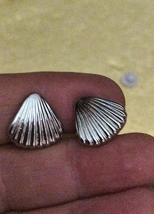 Ракушка клипсы серьги сережки (без прокола) серебристый металл