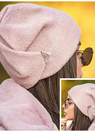 Шапка конверт бандана синяя розовая пудра