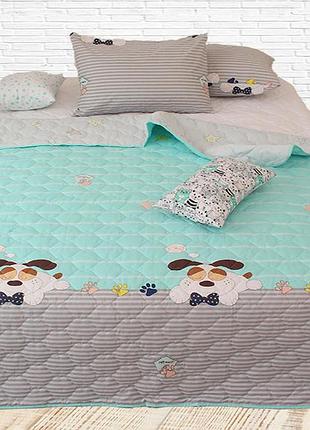 Покрывало-одеяло стеганое 160х212 пёс зеленый