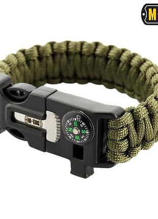 M-tac браслет паракорд с компасом, искровысекателем и свистком olive