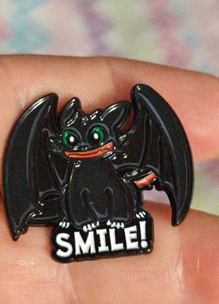 Брошь брошка пин значок металл дракон черный беззубик smile