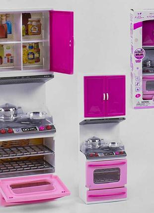 Кухня кукольная розовая плита, посуда свет, звук