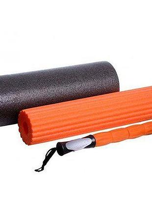 Йога роллер набор 3в1 4022 черно-оранжевый (56228024), power play