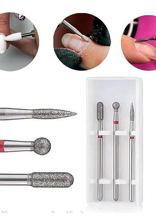 Фрезы алмазные для маникюра 3 шт set - 2 red