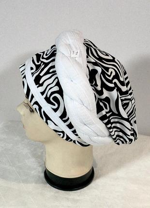 Летний тюрбан-бандана-шапка-косынка-чалма бело-чёрная