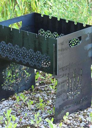 Мангал розбірний на 6 шампурів - вишиванк / тризуб - подарунковий