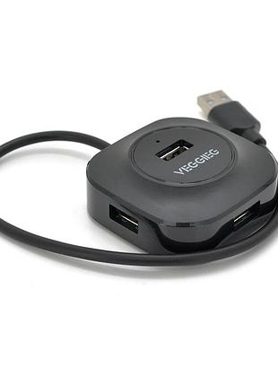 Хаб veggieg v-u2405 usb 2.0 4 порта, 480mbts, питание от usb, black, 0,3m, box