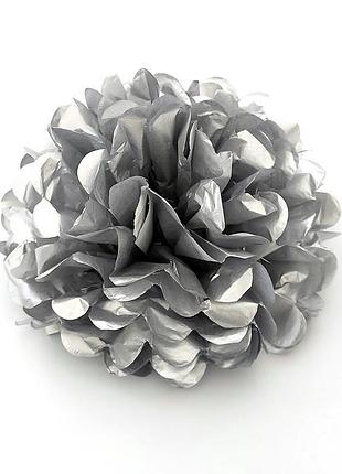 Помпон паперовий для свята 15 см сріблястий