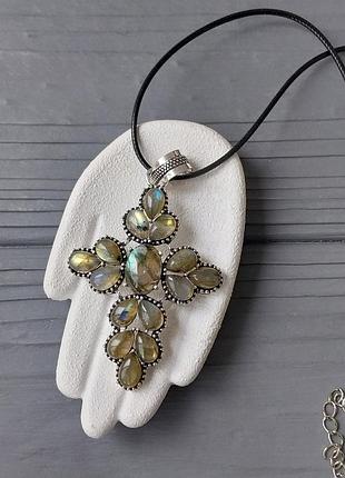 Підвіс хрест з натурального лабрадору. підвісок лабрадор. кулон крест натуральний лабрадор. індія!