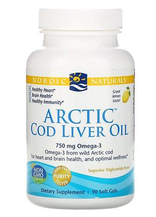 Nordic naturals, масло печени арктической трески, лимон, 1000 мг, 90 мягких желатиновых капсул