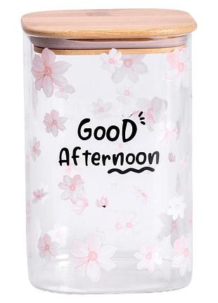 Банка для сипучих продуктів з бамбуковою кришкою 1.2 л ємність для сипучих скло hp-34-23