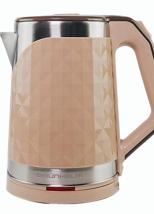 Электрочайник металл - eks-1859sd, 2,0л, 1500-1700вт, бежево-диамантовый, диск (grunhelm)