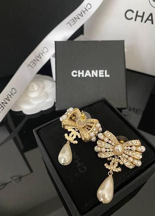 Шанель серьги в форме бантов / брендовые серьги банты позолота, люкс качество